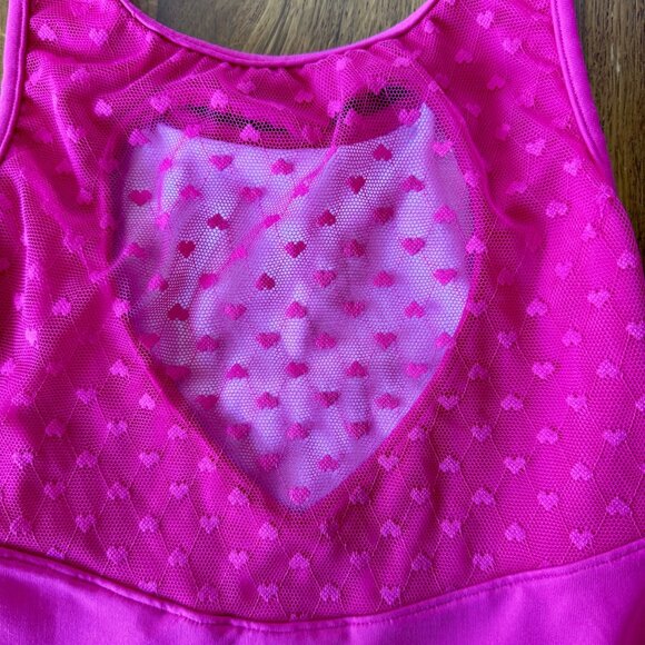 BLOCH Miame Love Heart Ballet Leotard Girls 8-10 Pink Leo Mesh Back Valentine's - Picture 3 of 6